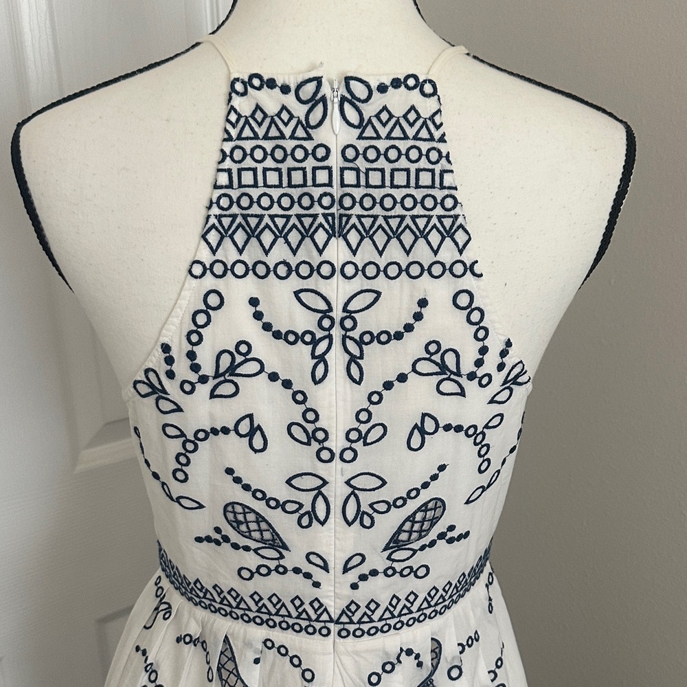 Parker White Dress with Navy Embroidery - Picture 7 of 11